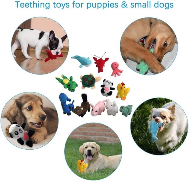 Small Stuffed Puppy Chew Toys 12 Dog Toys Bulk with Squeakers - Image 2